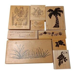 9 Summer Spring Tropical Frogs Toucan Rubber Stamps Lot New & Used